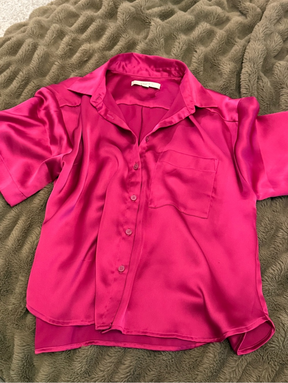 Womens Hot Pink Satin Button-Up Top